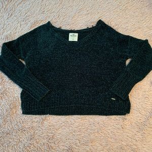 Hollister Green V-neck Cropped Chenille Sweater